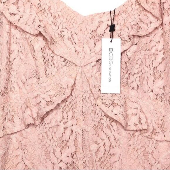 BCBGENERATION Pink Lace Ruffle Romper Size 6 NWT - Picture 10 of 10
